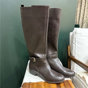 Nine West Elegant Dark Brown Leather Knee-High Boots Sz. 8.5